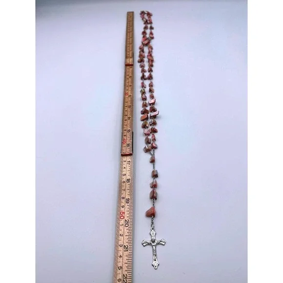 Vintage Rosary Mother of Pearl Style Beads Silver Tone Cross Made in Jerusalem - Picture 5 of 6